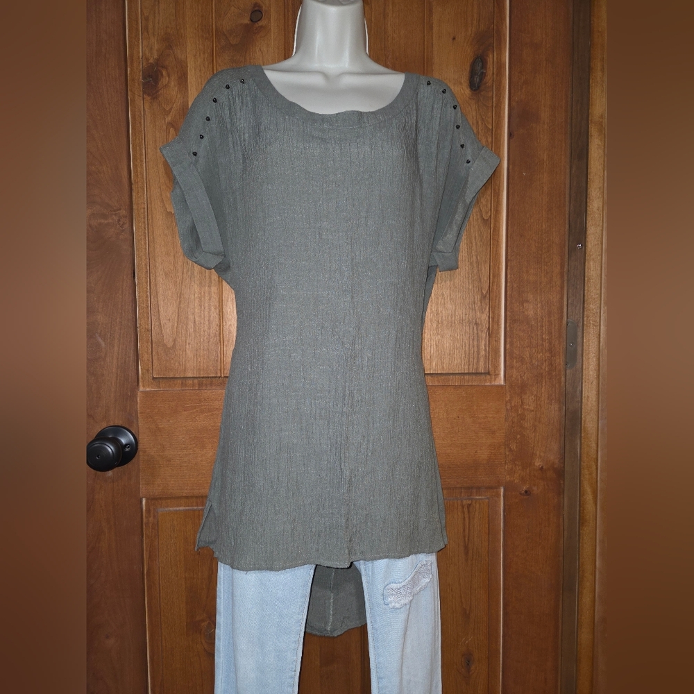 Maurices Olive Green Blouse with Studded Sleeves